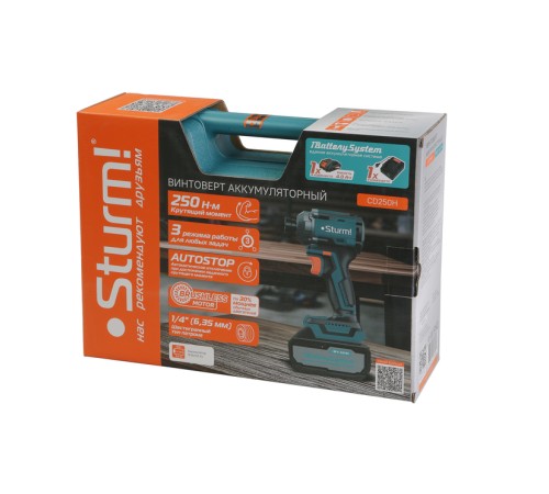 CD250H Винтоверт ударн б/щ Sturm!, 18В, 1BatterySystem, 250Нм, 1/4", 1x4.0Ач, кейс CD250H Винтоверт ударн б/щ Sturm!, 18В, 1BatterySystem, 250Нм, 1/4", 1x4.0Ач, кейс