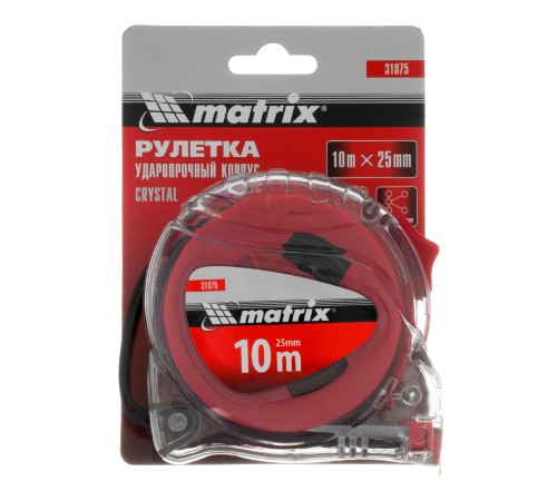 Рулетка Crystal,10 м х 25 мм,корпус из поликарбоната Matrix