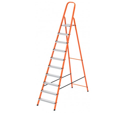 Стремянка, 10 ступеней, стальной профиль, ступени сталь, оранжевая, Сибртех