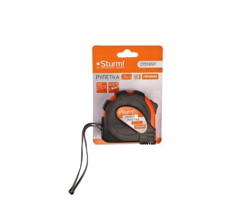 Рулетка 5x19мм, обрезиненная, магнит на зацепе, Sturm!