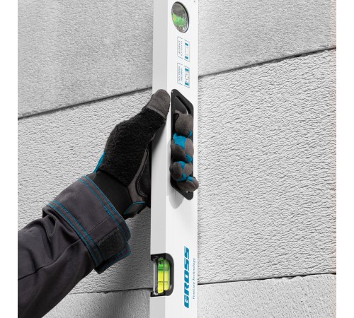 Уровень алюминиевый, 800 мм, усиленный, рукоятки, фрезерованный, 3 глазка, магнитный Gross