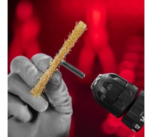 Щетка для дрели 100 мм, плоская со шпилькой, латунированная витая проволока Matrix