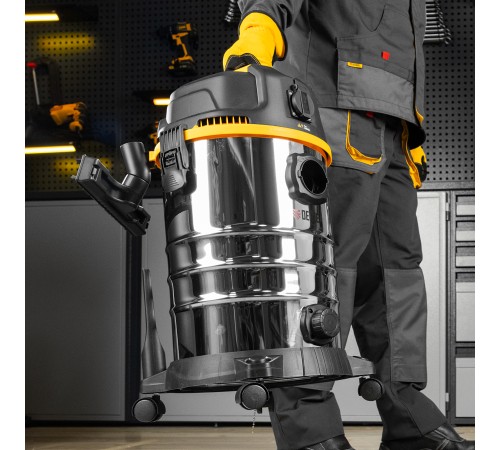 Пылесос строительный RVC30, 1400 Вт, бак 30 л, шланг 3 м, розетка с автосинхр. Denzel