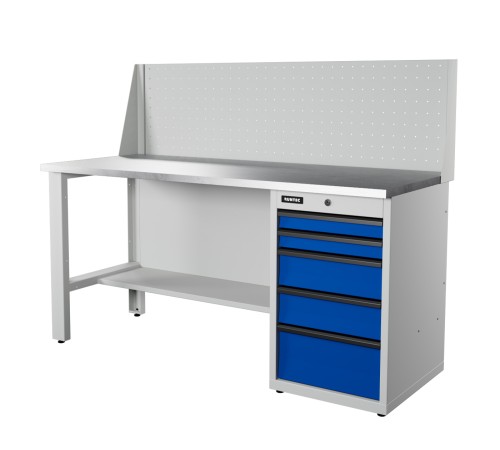 RUNTEC RTI17Z-TI5-NI-P17-5005(7035) Верстак серии Industrial, 1700 мм, оцинк, тумба с 5-ю ящиками, экран 500, синий (светло-серый) RAL 5005 (7035)