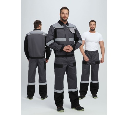 Костюм Виват-1 Премиум CH МВО (тк.Смесовая,240) брюки, т.серый/черный/св.серый