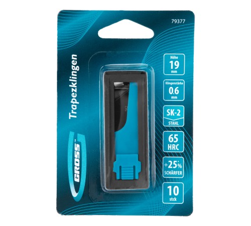Лезвия, 19 мм, SK2 Black, трапециевидные, выдвижной пластиковый пенал, 10 шт. Gross