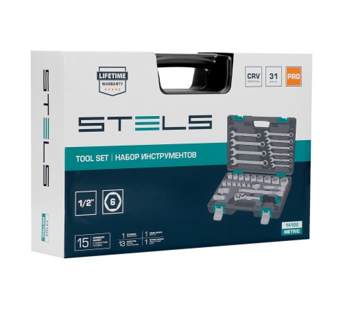 Набор инструментов, 1/2, CrV, пластиковый кейс, 31 предмет Stels