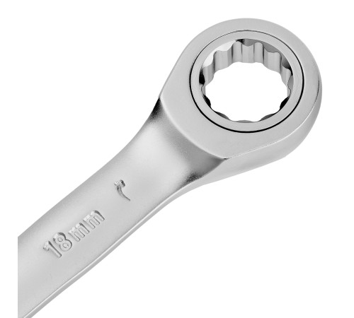 Ключ комбинированный трещоточный, 18 мм, CrV, матовый хром Denzel