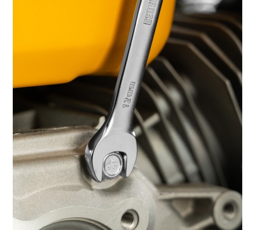 Ключ комбинированный трещоточный, 12 мм, CrV, матовый хром Denzel