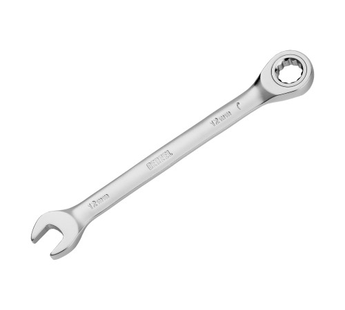 Ключ комбинированный трещоточный, 12 мм, CrV, матовый хром Denzel