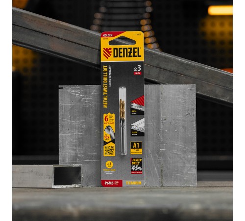 Сверло спиральное по металлу 3 x 61мм, Р6М5, Golden Tip, многогранная заточка, 2шт. Denzel