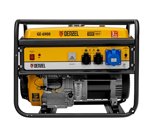 Генератор бензиновый GE 6900, 5.5 кВт, 220 В/50 Гц, 25 л, ручной старт Denzel