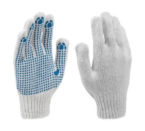 Перчатки трикотажные, х/б, 200 пар, ПВХ точка, 6 нитей, 10 класс Сибртех