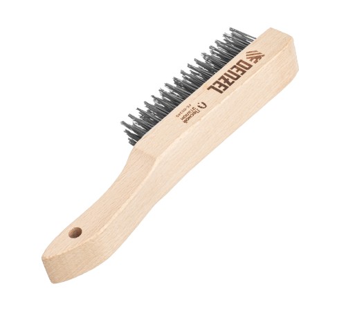 Щетка зачистная 6-и рядная, прямая проволока из нержавеющей стали с деревянной ручкой, EFP// Denzel