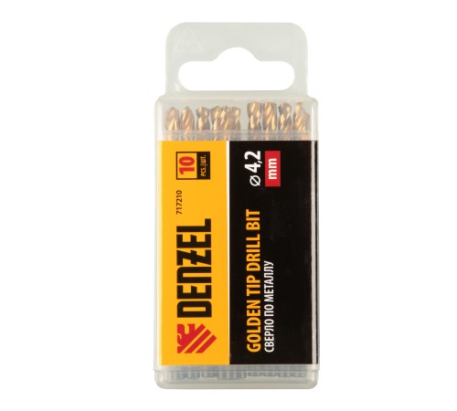 Сверло по металлу, 4,2 мм, HSS-Tin, Golden Tip, 10 шт. Denzel Сверло по металлу, 4,2 мм, HSS-Tin, Golden Tip, 10 шт. Denzel