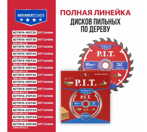 Диск пильный по дереву P.I.T. ACTW14-180T24