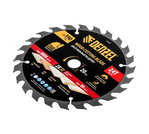 Пильный диск по дереву ф190 х 20 мм, 24 зубьев Denzel