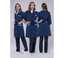 Халат женский с поясом Флора (тк.ТиСи), т.синий/васильковый