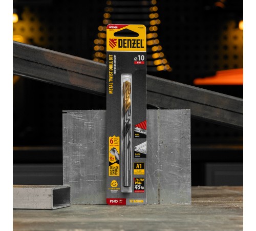 Сверло спиральное по металлу 10 x 133мм, Р6М5, Golden Tip, многогранная заточка Denzel