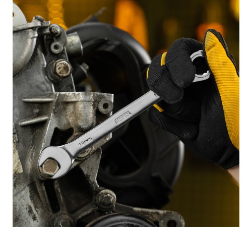 Ключ комбинированный трещоточный, 16 мм, CrV, матовый хром Denzel