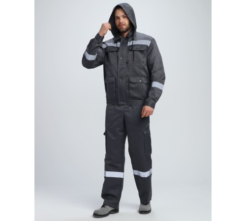 Костюм Титан СОП с капюшоном (тк.Смесовая,210) п/к, т.серый/св.серый