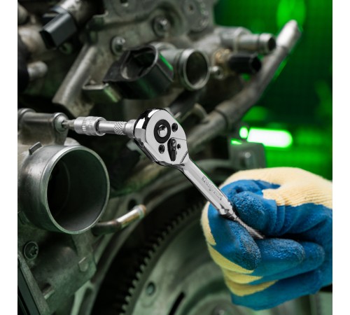 Ключ-трещотка 1/4", 45 зубьев, цельнометаллический, с быстрым сбросом, CrV, хром Сибртех