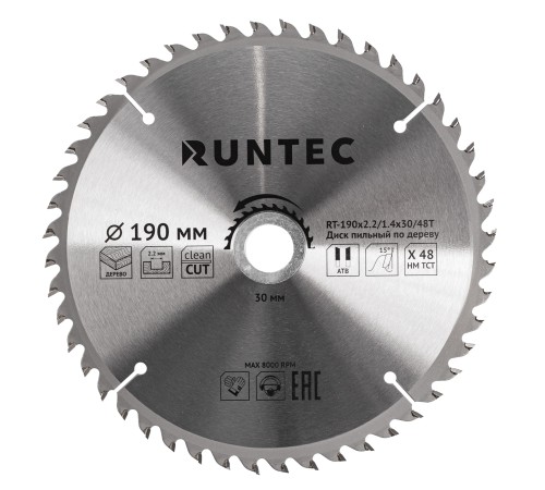 RUNTEC RT-190x2.2/1.4x30/48T Диск пильный по дереву RUNTEC (190х30 мм 48T) RUNTEC RT-190x2.2/1.4x30/48T Диск пильный по дереву RUNTEC (190х30 мм 48T)