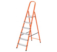 Стремянка, 6 ступеней, стальной профиль, ступени сталь, оранжевая, Сибртех