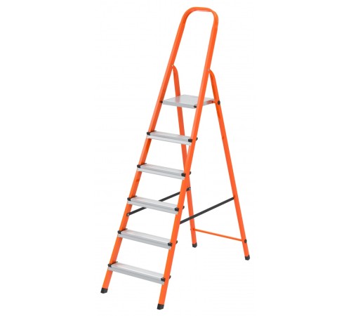 Стремянка, 6 ступеней, стальной профиль, ступени сталь, оранжевая, Сибртех