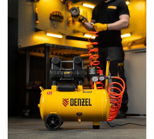 Компрессор безмасл. малошумный DLP-950/24, 950Вт,24 л, 2850 об/мин, 170 л/мин Denzel