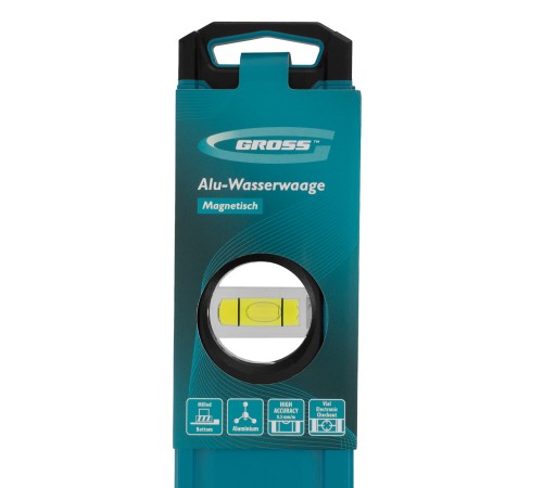 Уровень алюминиевый, магнит., фрезерованный, 3 глазка, 0,5 мм/м, 1000 мм Gross