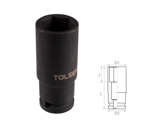 Головка торцевая ударная глубокая шестигранная 1/2", 22 мм TOLSEN TT18272 Головка торцевая ударная глубокая шестигранная 1/2", 22 мм TOLSEN TT18272