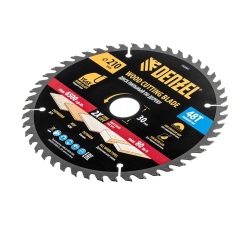 Пильный диск по дереву ф210 х 30 мм, 48 зубьев Denzel