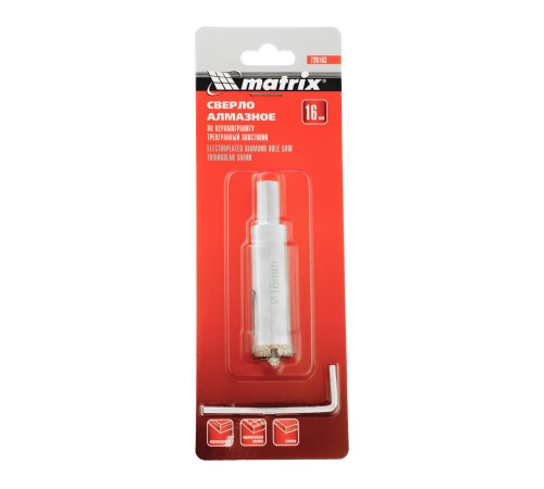Сверло алмазное по керамограниту, 16 х 67 мм, трехгранный хвостовик Matrix