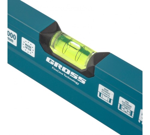 Уровень алюминиевый, 1000 мм, 2 рукоятки, фрезеровка, 3 глазка, Prazision Gross