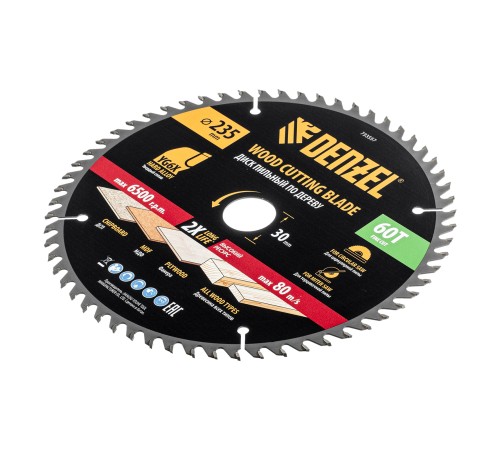 Пильный диск по дереву ф235 х 30 мм, 60 зубьев Denzel