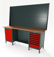 RUNTEC RTS20F-TS0-TS7-P20-P20-3020 Верстак серии Standart, 2000 мм, фанера, тумба с дверью + тумба с 7-ю ящиками, экран 1000, красный RAL 3020