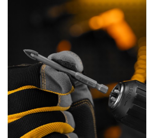 Сверло по керамической плитке 8 мм, крестовая пластина, шестигранный хвостовик// Denzel