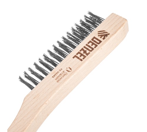 Щетка зачистная 3-х рядная, прямая проволока из нержавеющей стали с деревянной ручкой, EFP// Denzel