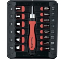 Отвертка реверсивная с набором бит и торцевых головок, 23 шт, CrV Matrix