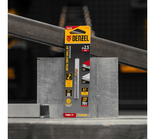 Сверло спиральное по металлу 2,5 x 57 мм, Р6М5, Golden Tip , 2шт. Denzel