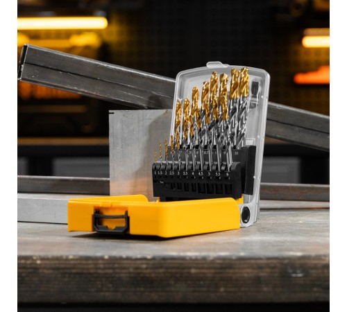 Набор сверл по металлу, 1-10 мм, Р6М5-TiN, Golden Tip, 19 шт Denzel