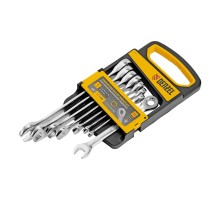 Набор ключей комбинированных трещоточных 6-19 мм, 8 шт., CrV, матовый хром Denzel