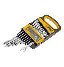 Набор ключей комбинированных трещоточных 6-19 мм, 8 шт., CrV, матовый хром Denzel