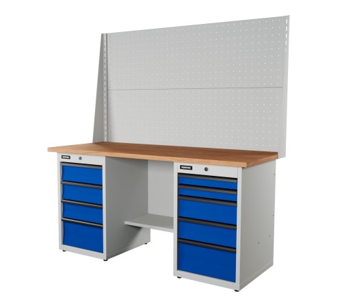 RUNTEC RTI17F-TI4-TI5-P17-P17-5005(7035) Верстак серии Industrial, 1700 мм, фанера, тумба с 4-мя ящиками + тумба с 5-ю ящиками, экран 1000, синий (светло-серый)