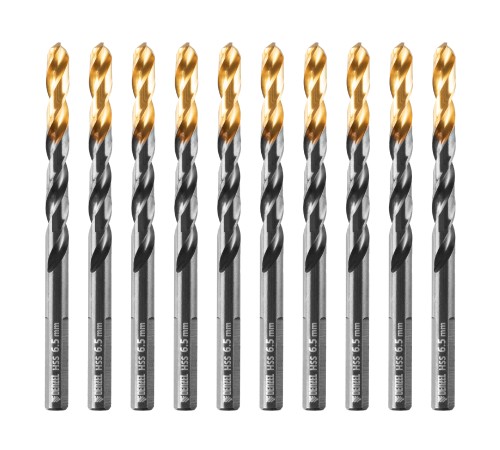 Сверло по металлу, 6,5 мм, HSS-Tin, Golden Tip, 10 шт. Denzel Сверло по металлу, 6,5 мм, HSS-Tin, Golden Tip, 10 шт. Denzel
