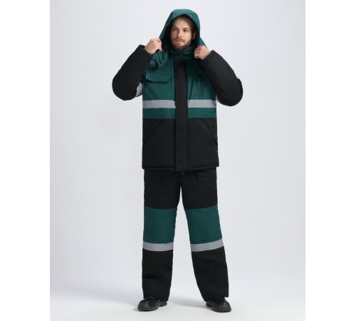 Костюм зимний Профи-Норд UZ (тк.Смесовая,240) п/к, черный/т.зеленый