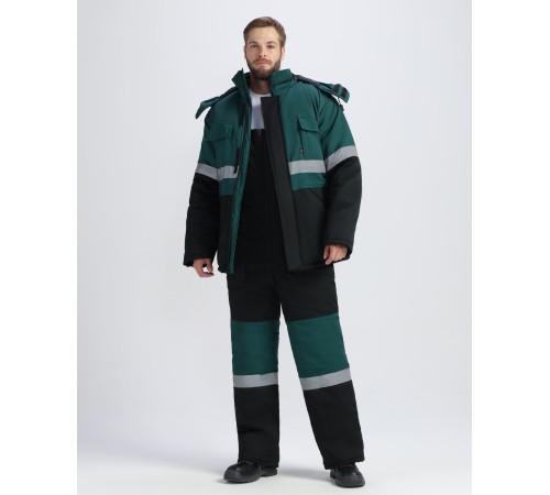 Костюм зимний Профи-Норд UZ (тк.Смесовая,240) п/к, черный/т.зеленый