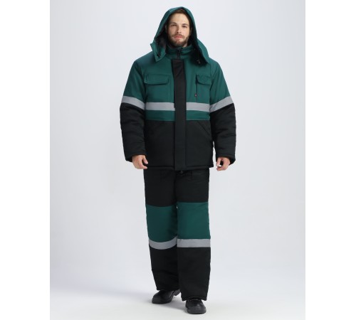 Костюм зимний Профи-Норд UZ (тк.Смесовая,240) п/к, черный/т.зеленый