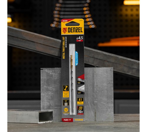 Сверло спиральное по металлу 4,5 х 126 мм, Р6М5, Golden Tip, удлиненное Denzel